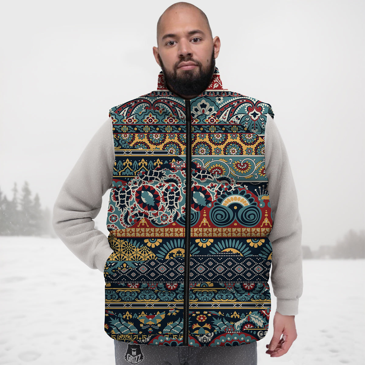 Airplane Print Pattern Down Vest-grizzshop