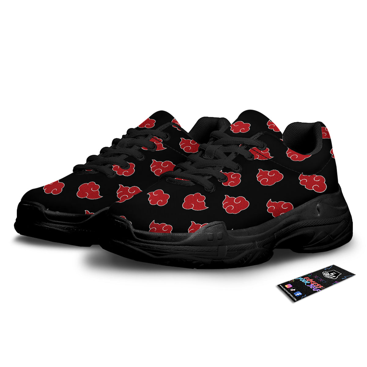 Akatsuki Print Pattern Black Chunky Shoes-grizzshop