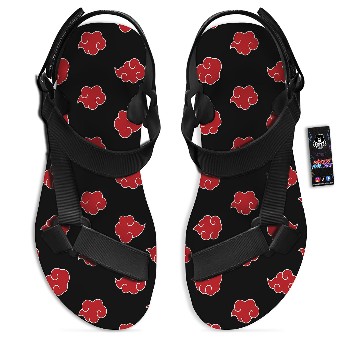 Akatsuki Print Pattern Black Open Toe Sandals-grizzshop