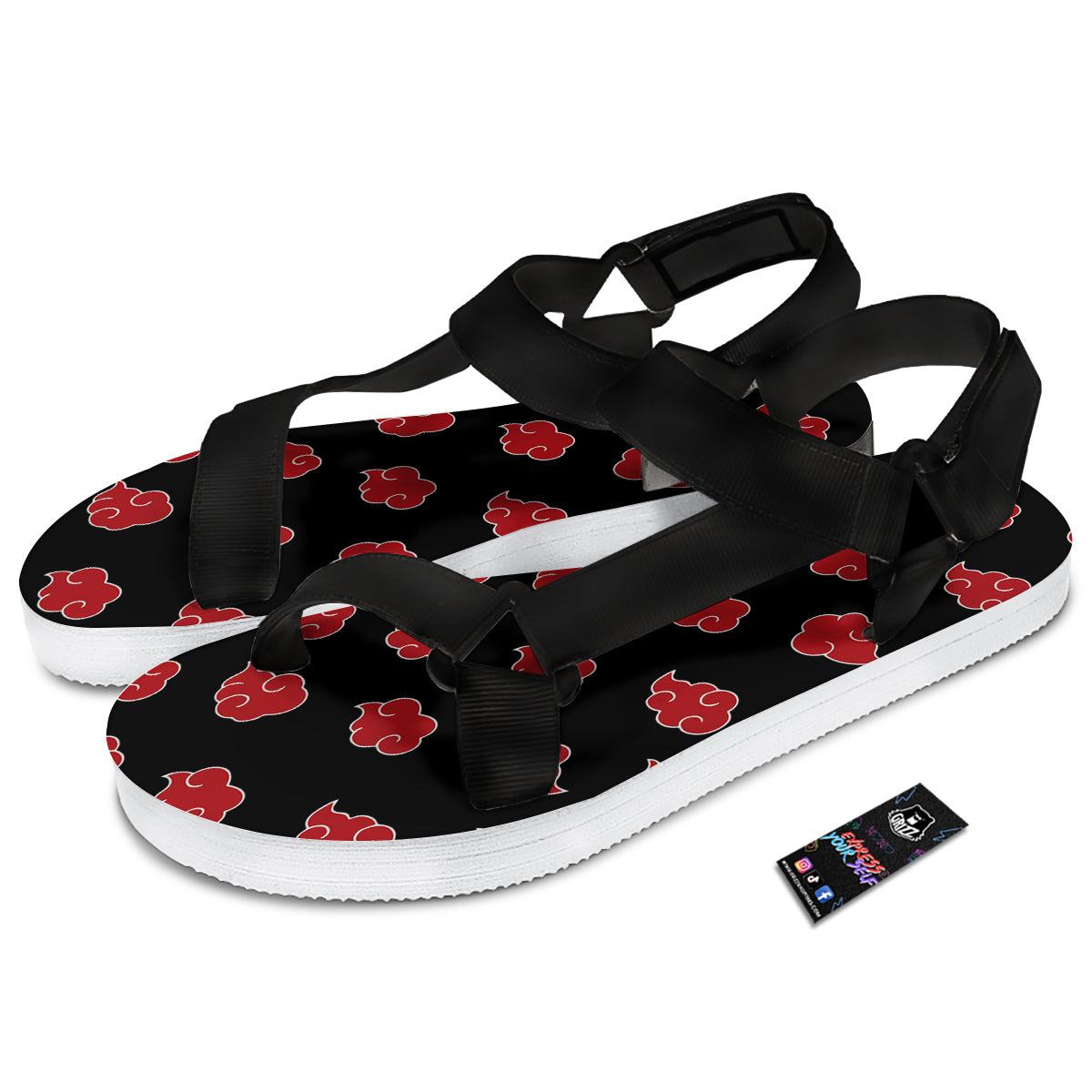 Akatsuki Print Pattern Black Open Toe Sandals-grizzshop