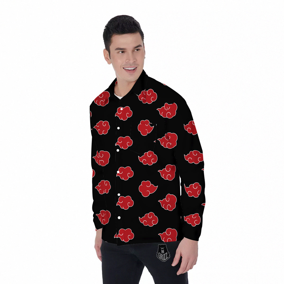 Akatsuki Print Pattern Men's Long Sleeve Shirts-grizzshop