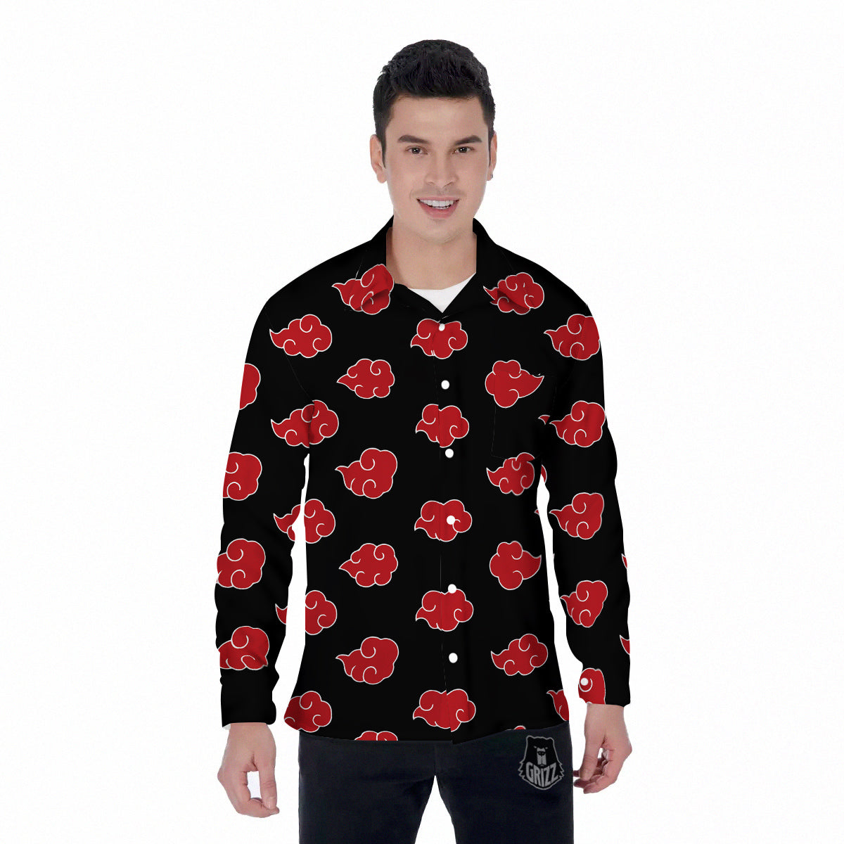 Akatsuki Print Pattern Men's Long Sleeve Shirts-grizzshop
