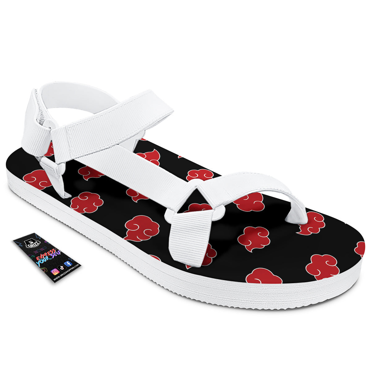 Akatsuki Print Pattern White Open Toe Sandals-grizzshop