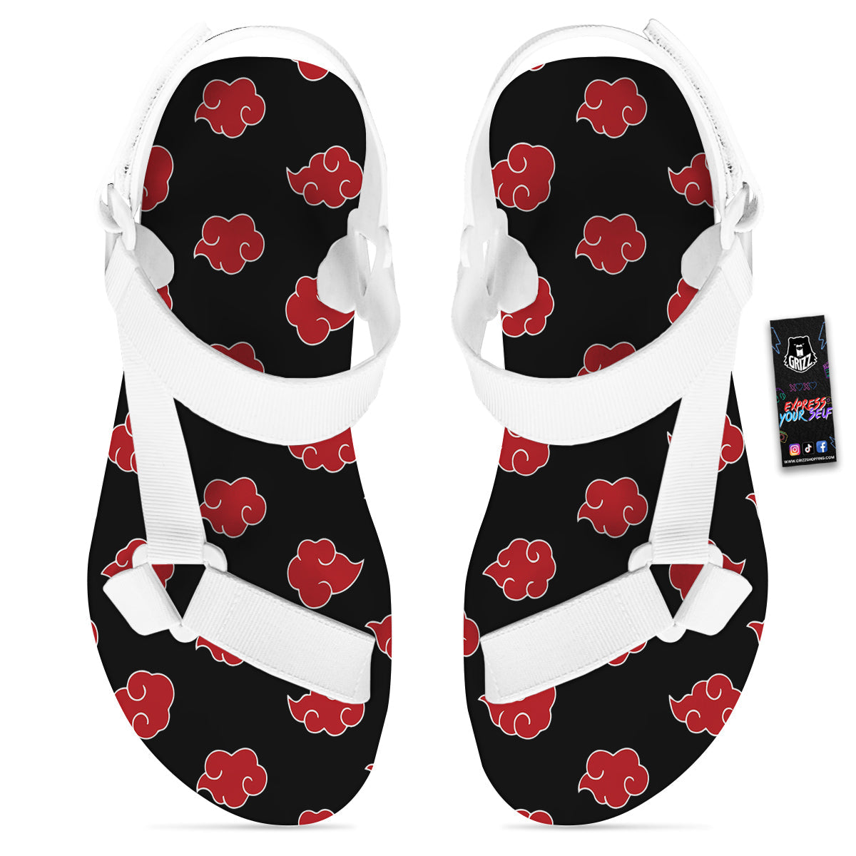 Akatsuki Print Pattern White Open Toe Sandals-grizzshop