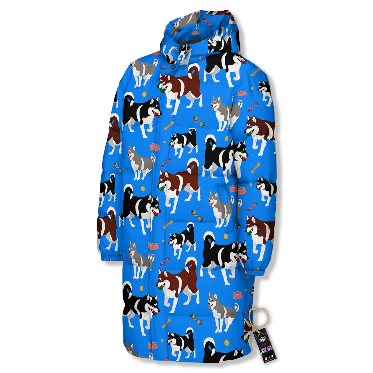 Alaskan Malamute Print Pattern Long Down Jacket-grizzshop
