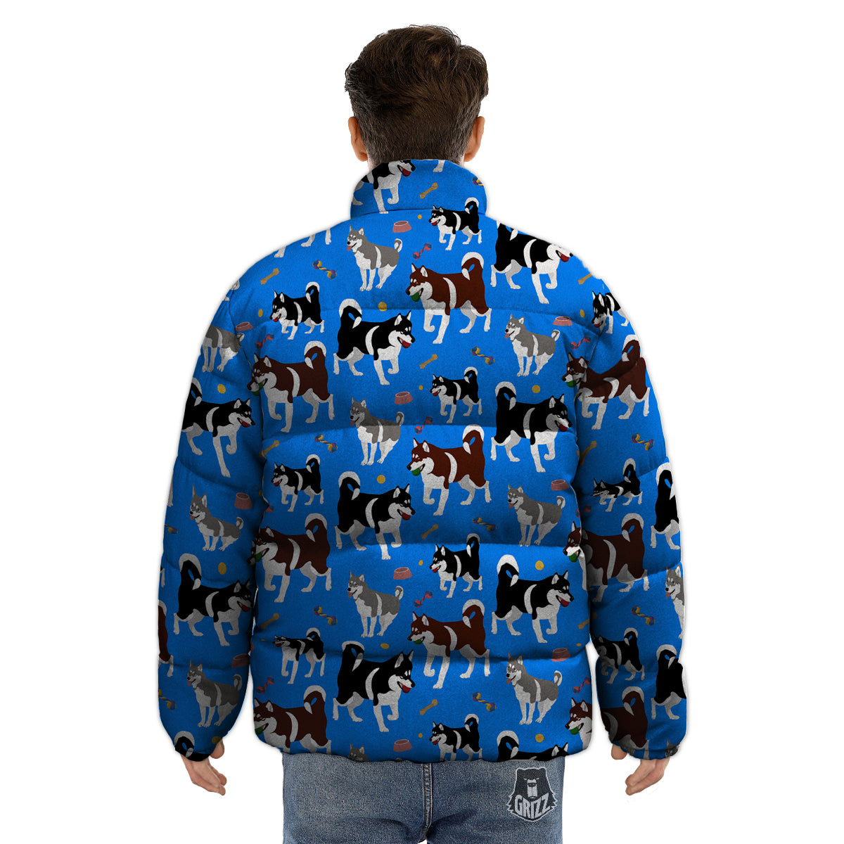 Alaskan Malamute Print Pattern Puffer Jacket-grizzshop