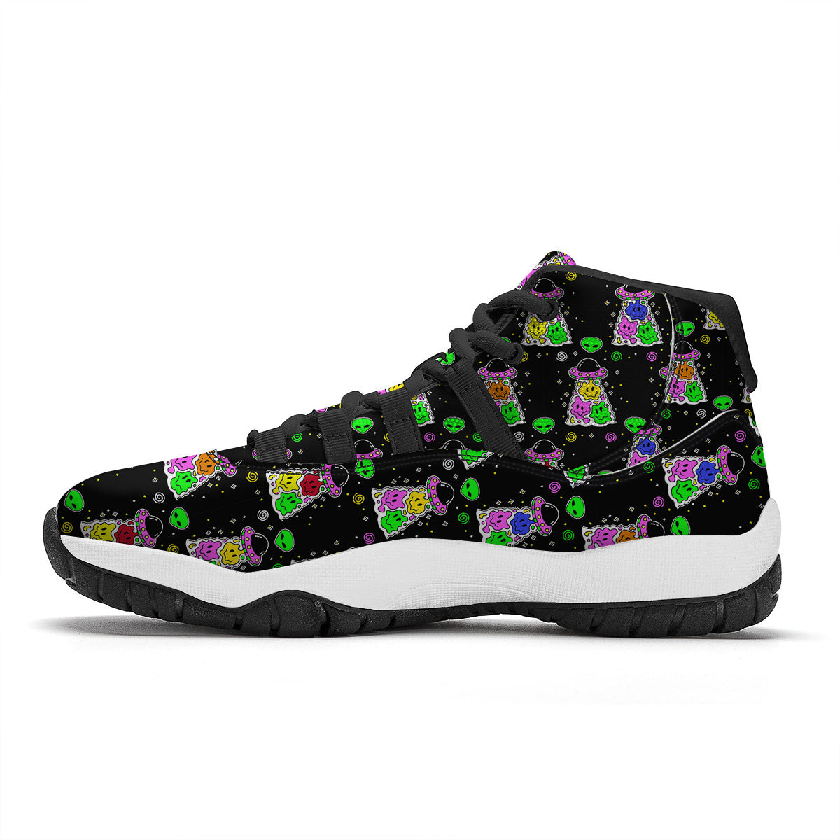 Alien And UFO Trippy Print Pattern Black Bball Shoes-grizzshop