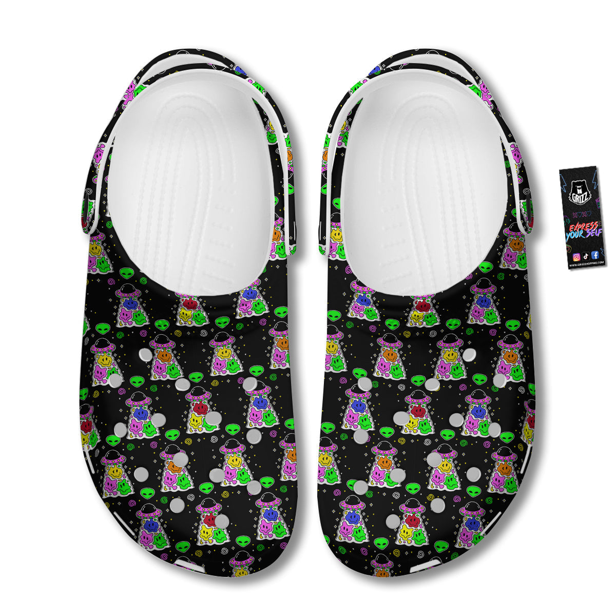 Alien And UFO Trippy Print Pattern Clog-grizzshop