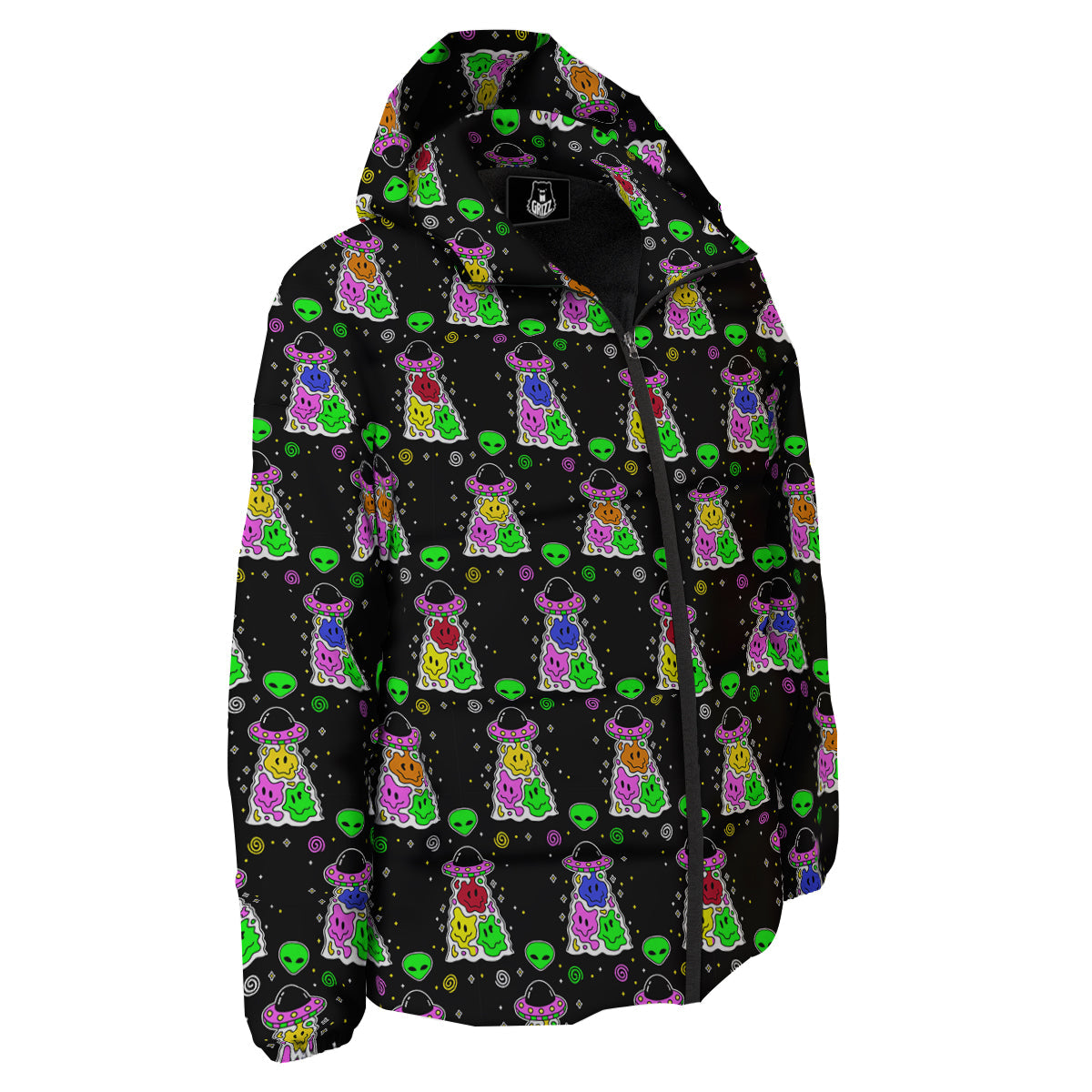 Alien And UFO Trippy Print Pattern Down Jacket-grizzshop