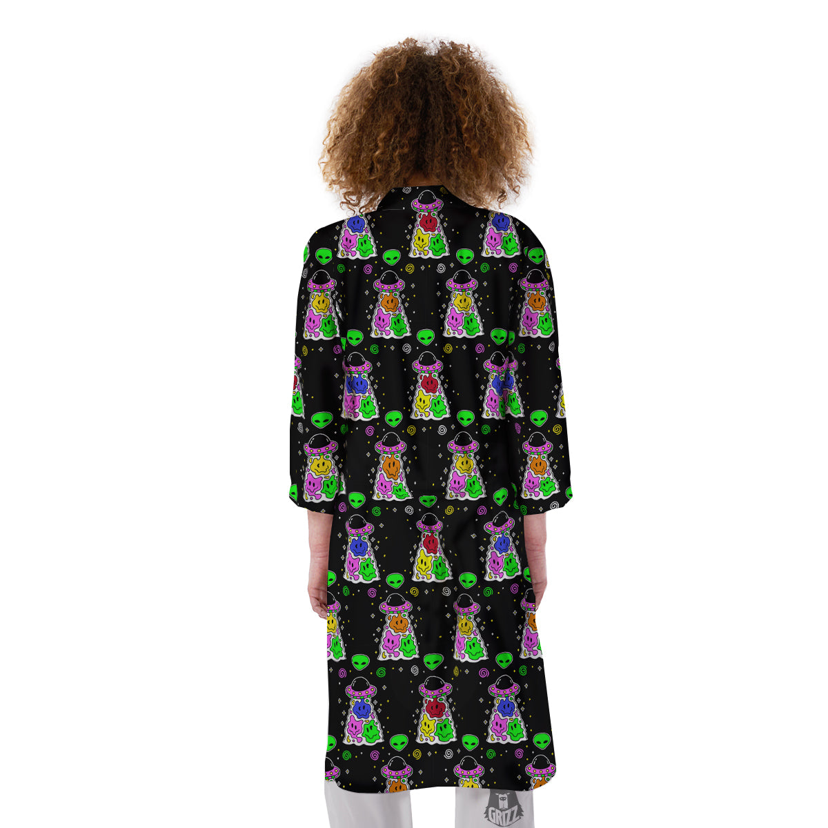 Alien And UFO Trippy Print Pattern Kimono-grizzshop
