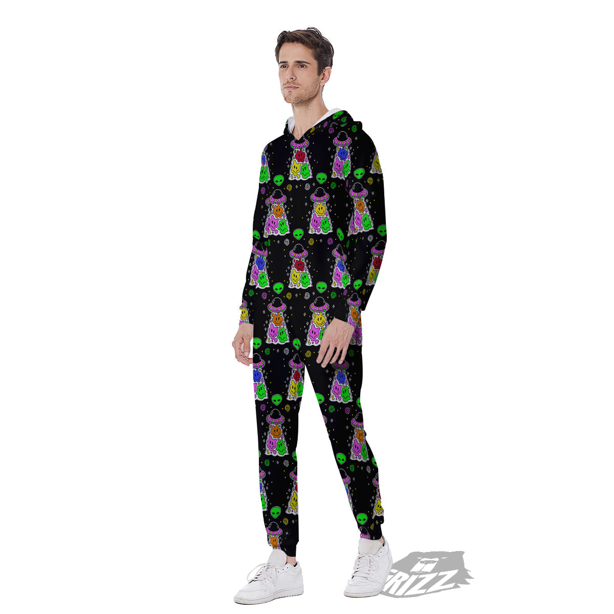Alien And UFO Trippy Print Pattern Men's Jumpsuit-grizzshop