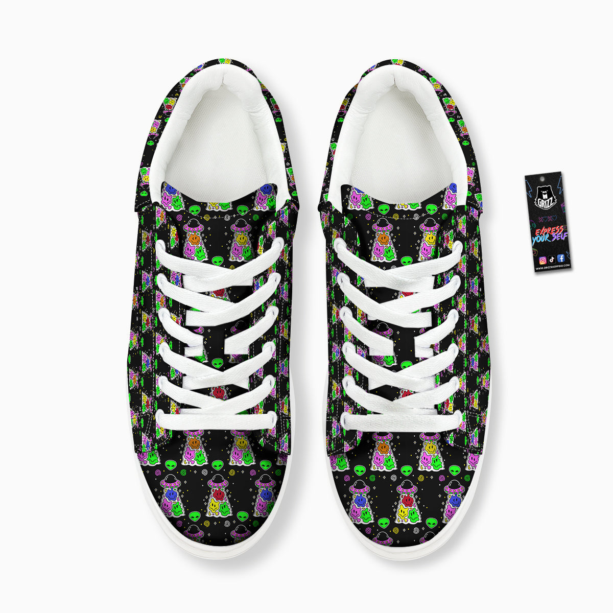 Alien And UFO Trippy Print Pattern Platform Shoes-grizzshop