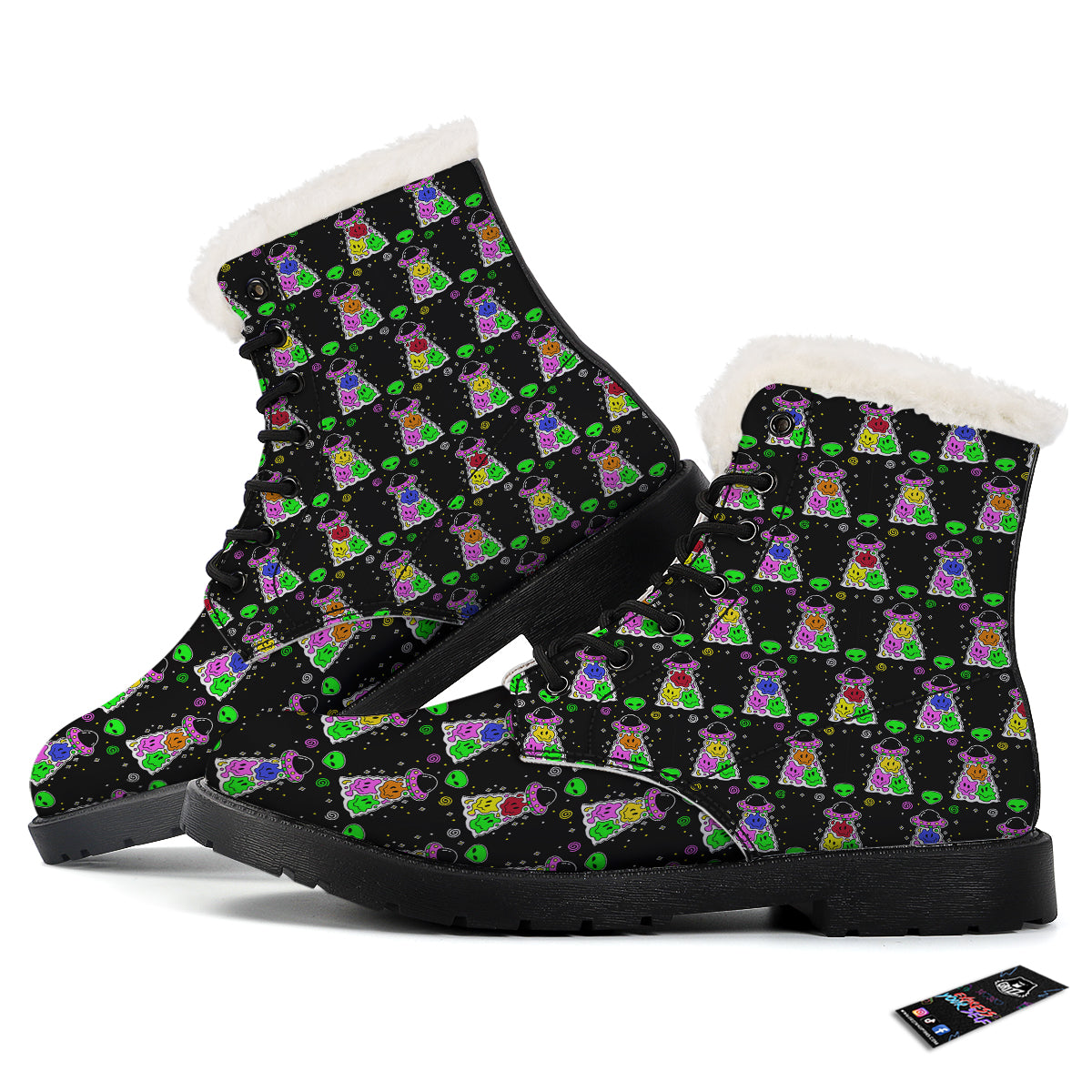 Alien And UFO Trippy Print Pattern Winter Boots-grizzshop