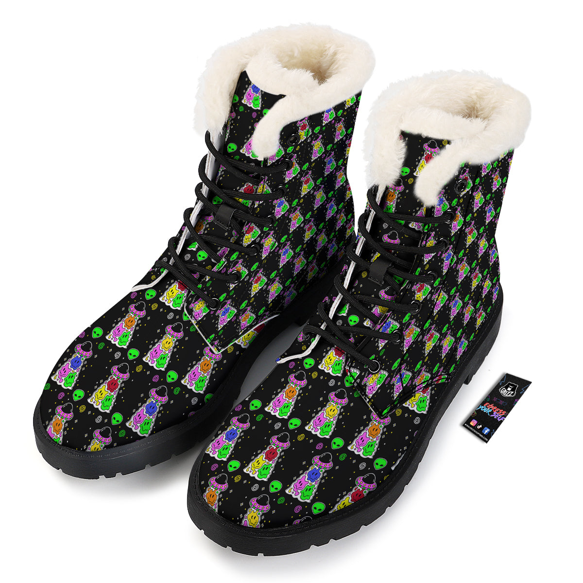 Alien And UFO Trippy Print Pattern Winter Boots-grizzshop