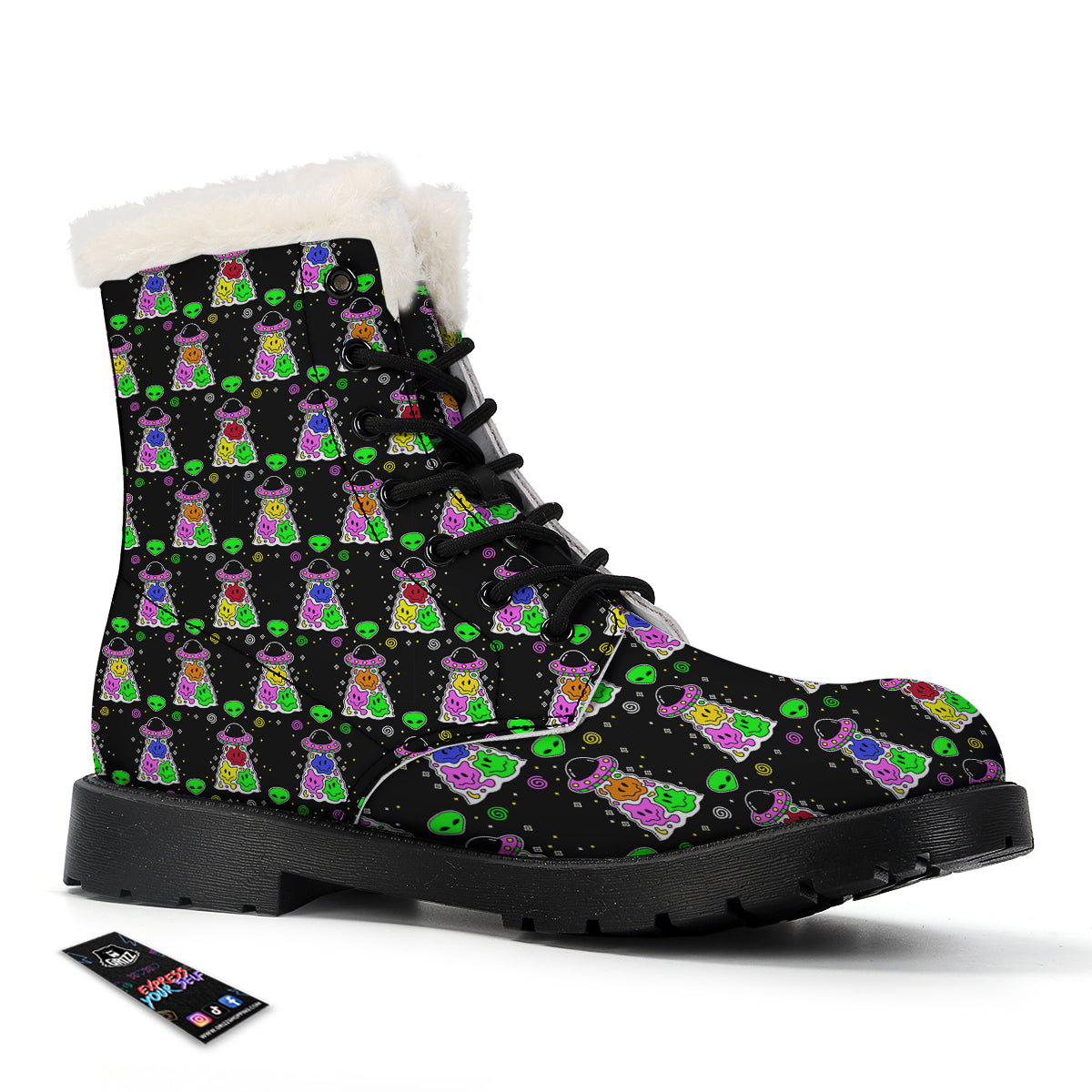 Alien And UFO Trippy Print Pattern Winter Boots-grizzshop