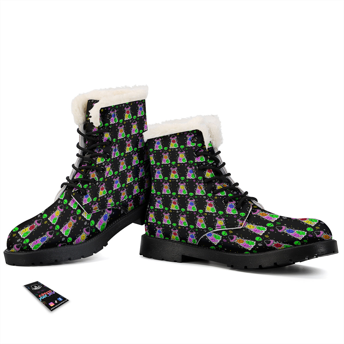 Alien And UFO Trippy Print Pattern Winter Boots-grizzshop