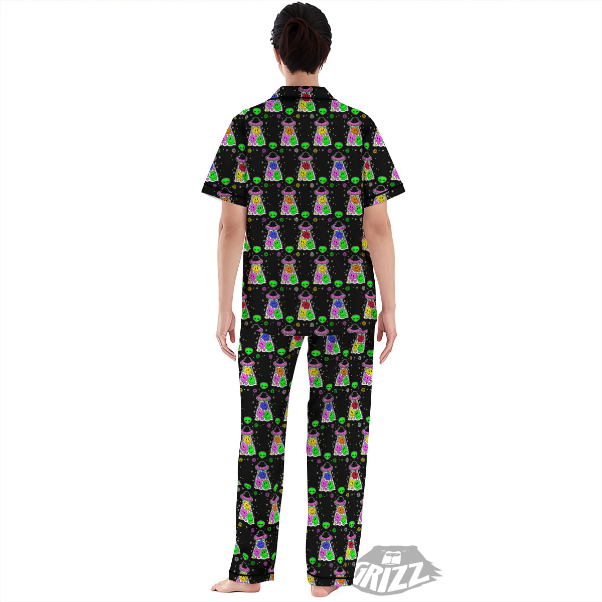 Alien And UFO Trippy Print Pattern Women's Pajamas Set-grizzshop
