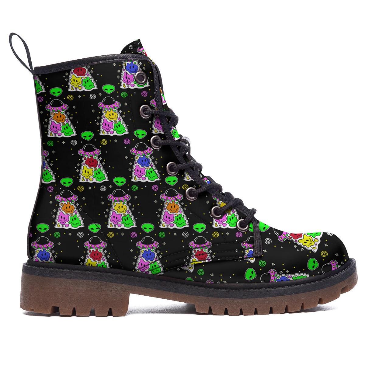 Alien And UFO Trippy Print Pattern Work Boots-grizzshop
