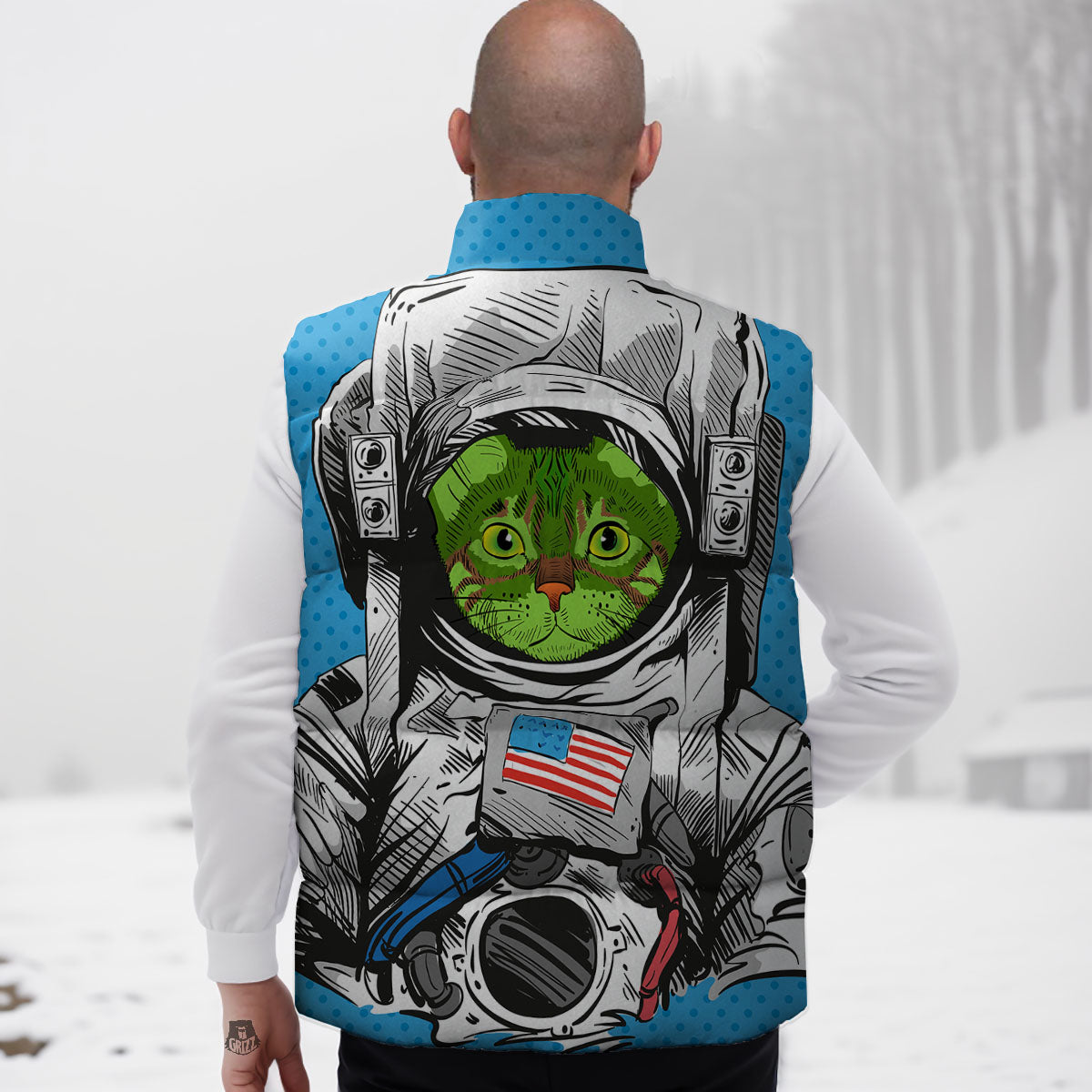 Alien Cat Astronaut Print Down Vest