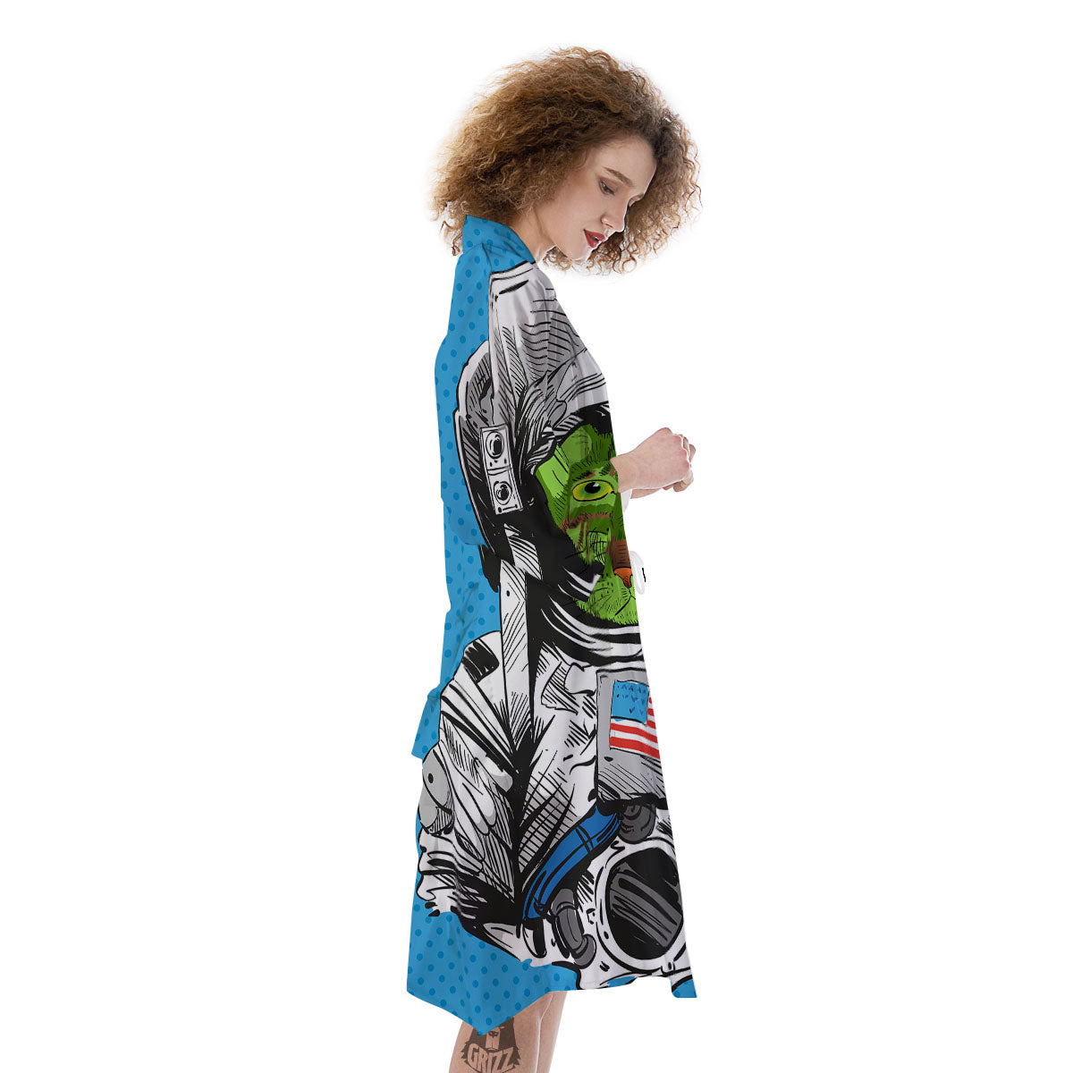 Alien Cat Astronaut Print Kimono-grizzshop
