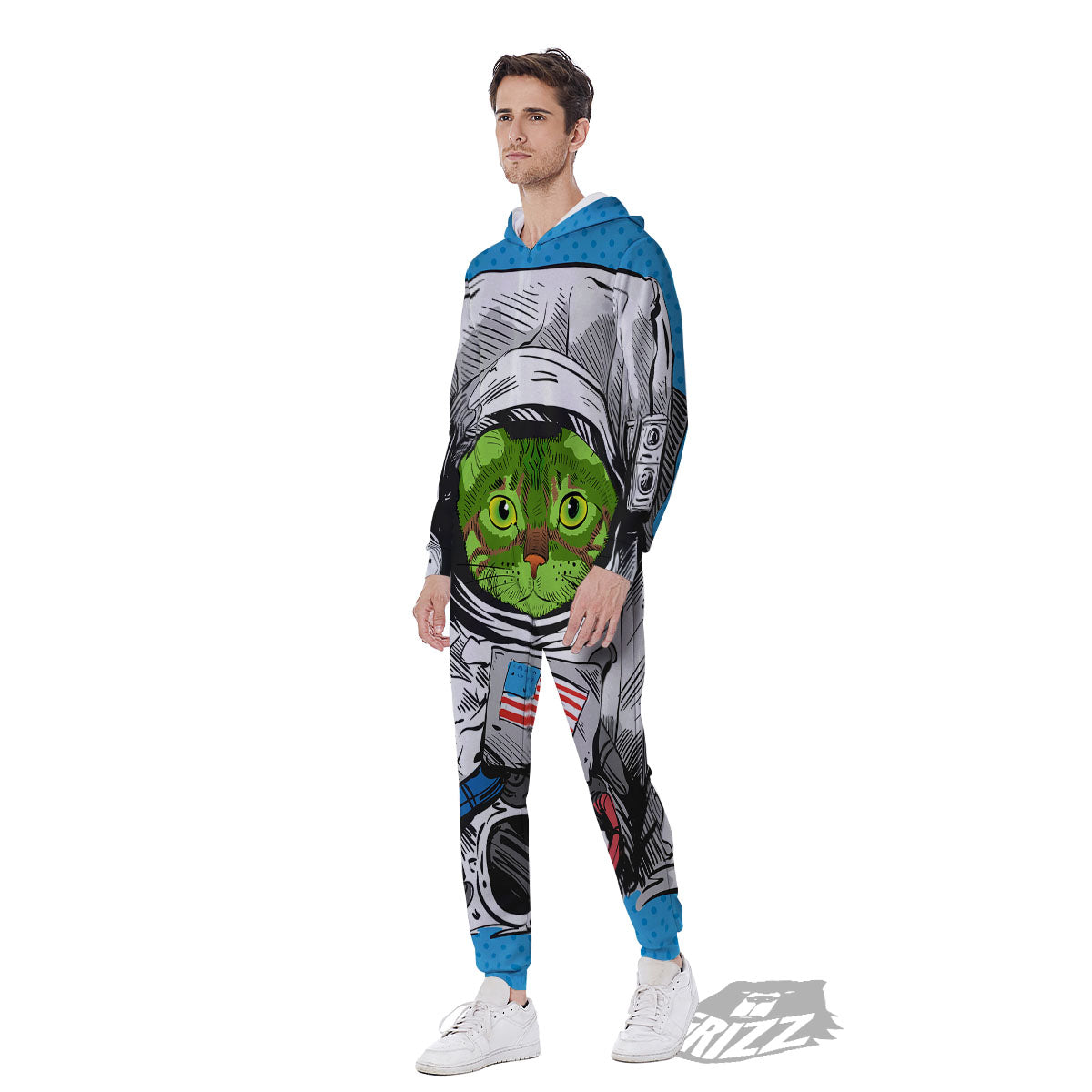 Alien Cat Astronaut Print Men's Jumpsuit-grizzshop