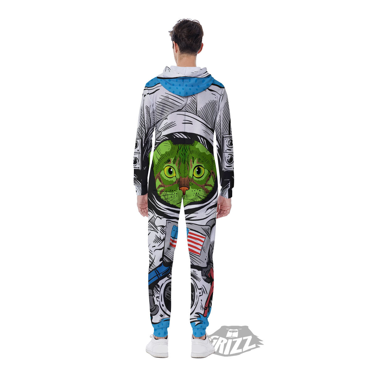 Alien Cat Astronaut Print Men's Jumpsuit-grizzshop