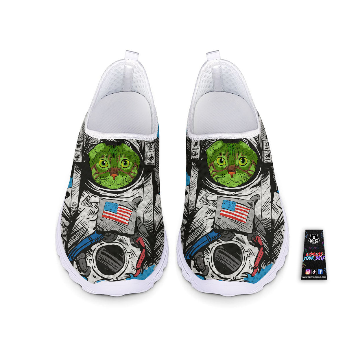 Alien Cat Astronaut Print Nurse Shoes-grizzshop