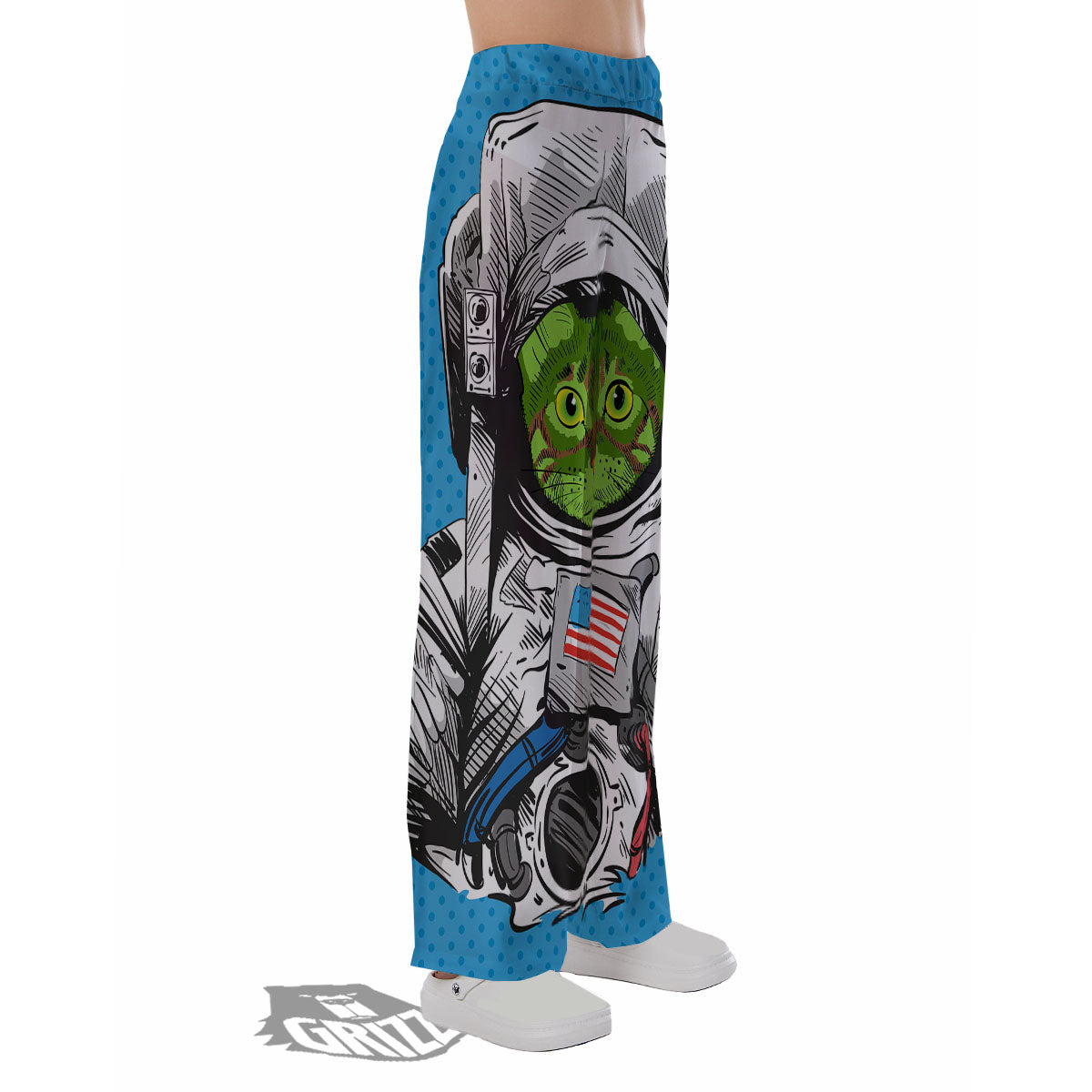 Alien Cat Astronaut Print Pajama Pants-grizzshop