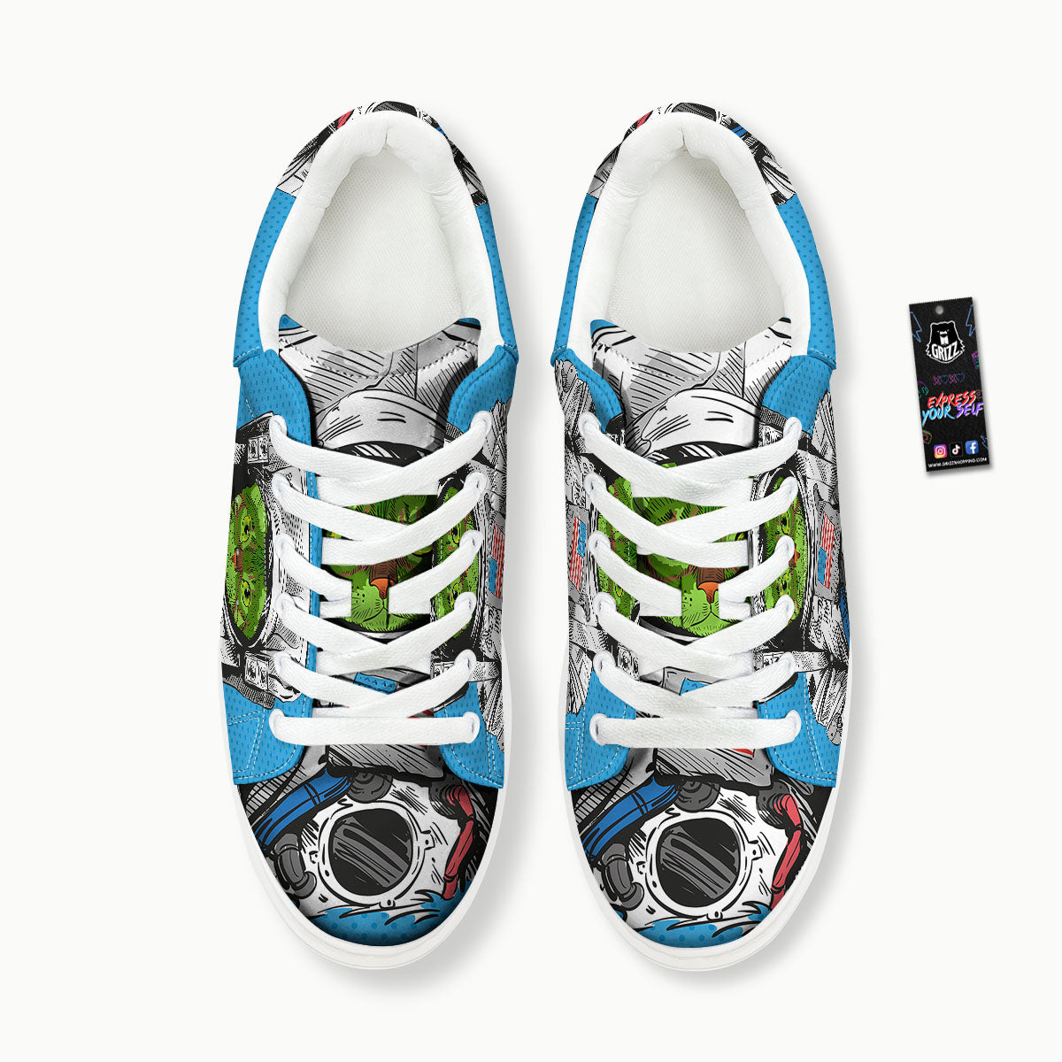 Alien Cat Astronaut Print Platform Shoes-grizzshop
