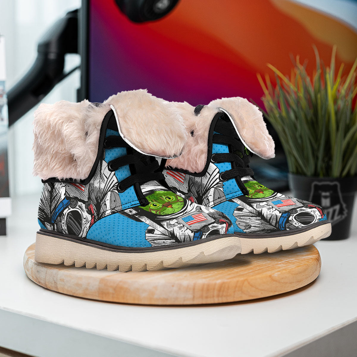 Alien Cat Astronaut Print Snow Boots-grizzshop