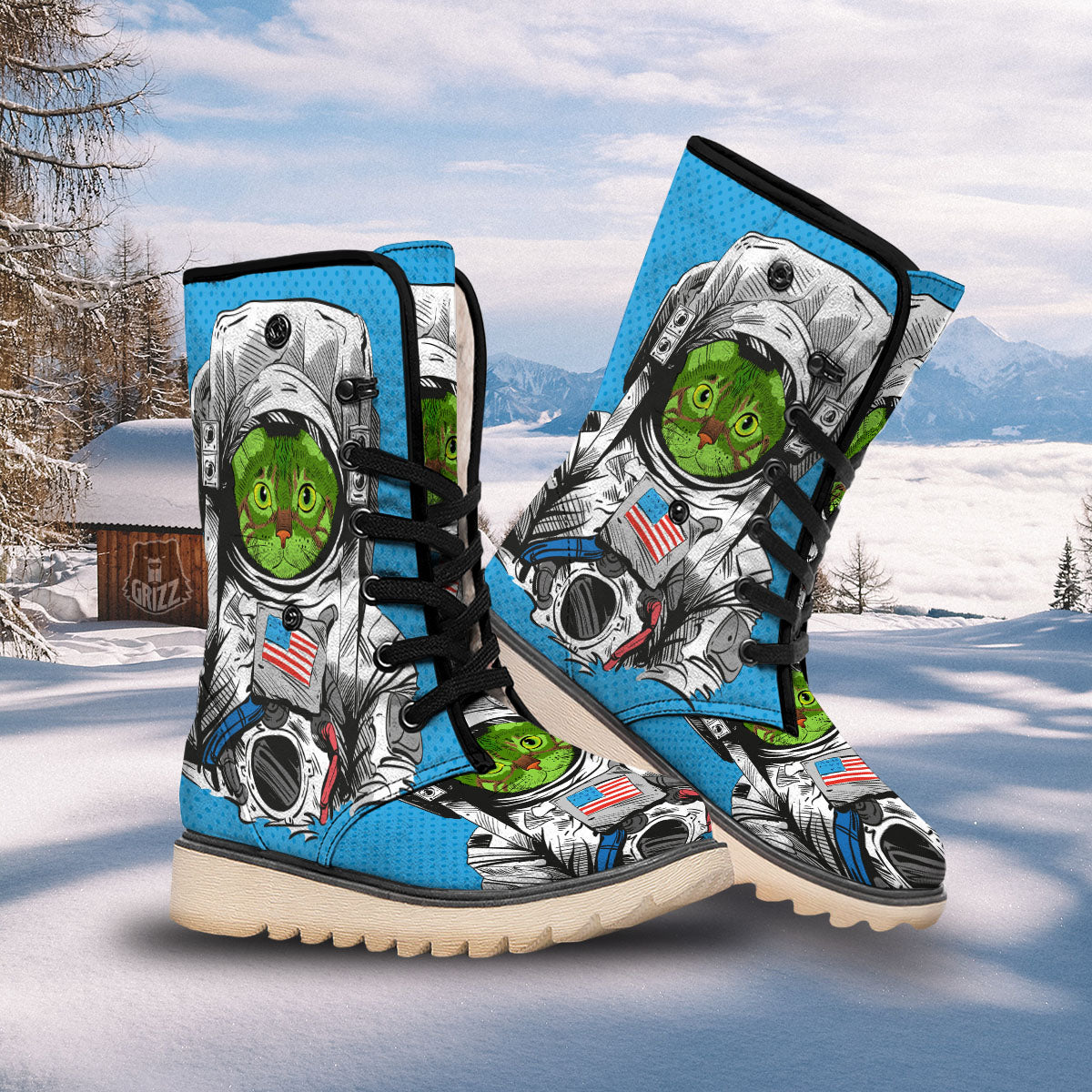 Alien Cat Astronaut Print Snow Boots-grizzshop