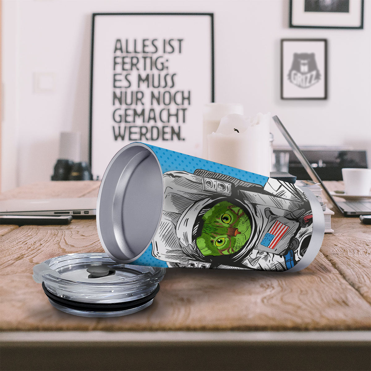 Alien Cat Astronaut Print Tumbler-grizzshop