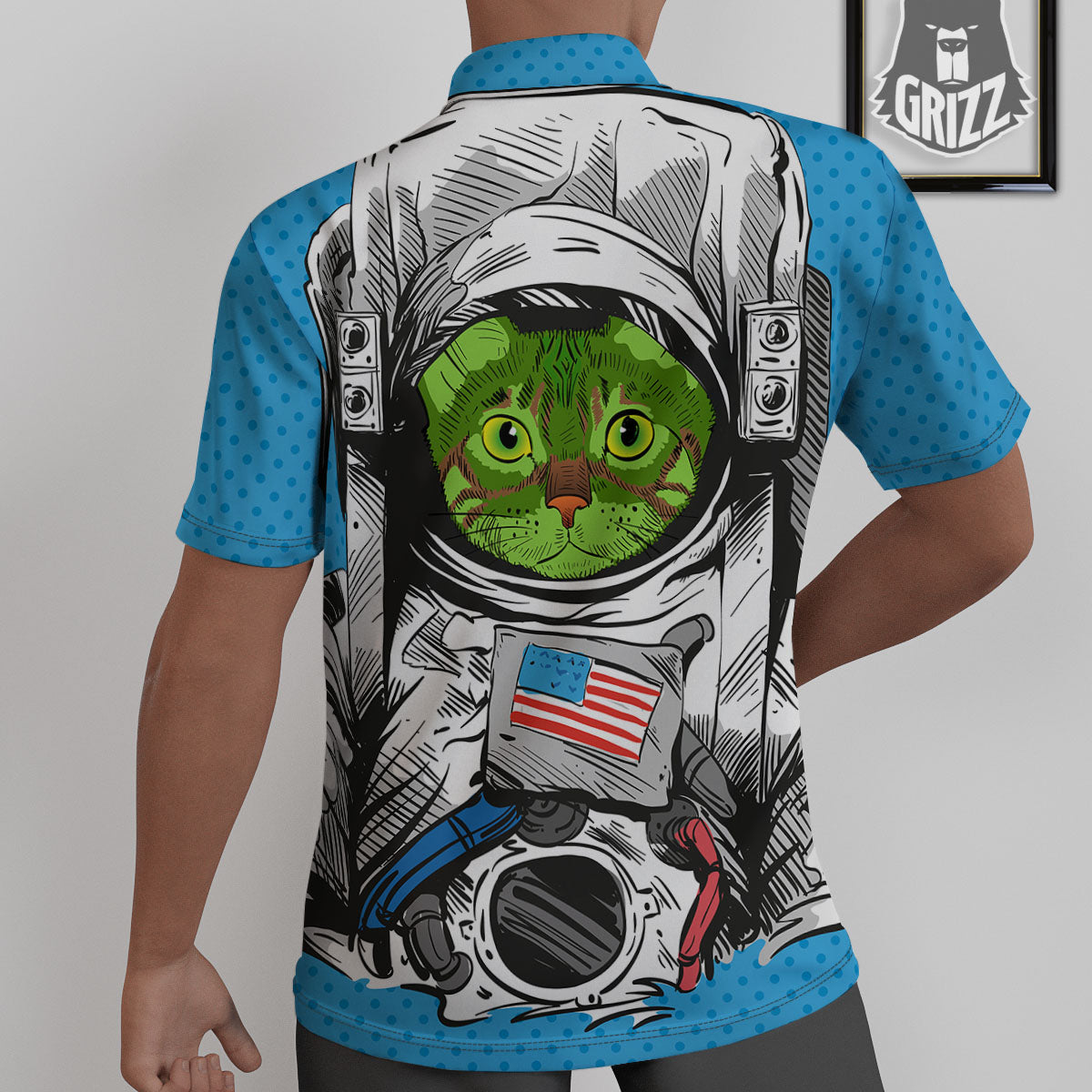 Alien Cat Astronaut Print Untucked Shirts-grizzshop