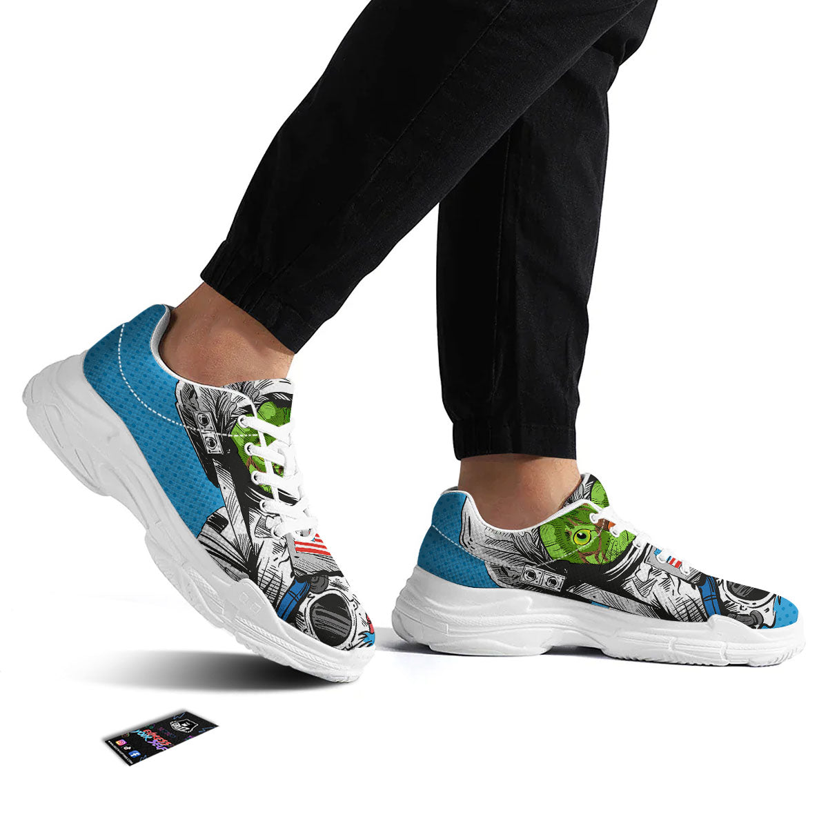 Alien Cat Astronaut Print White Chunky Shoes-grizzshop