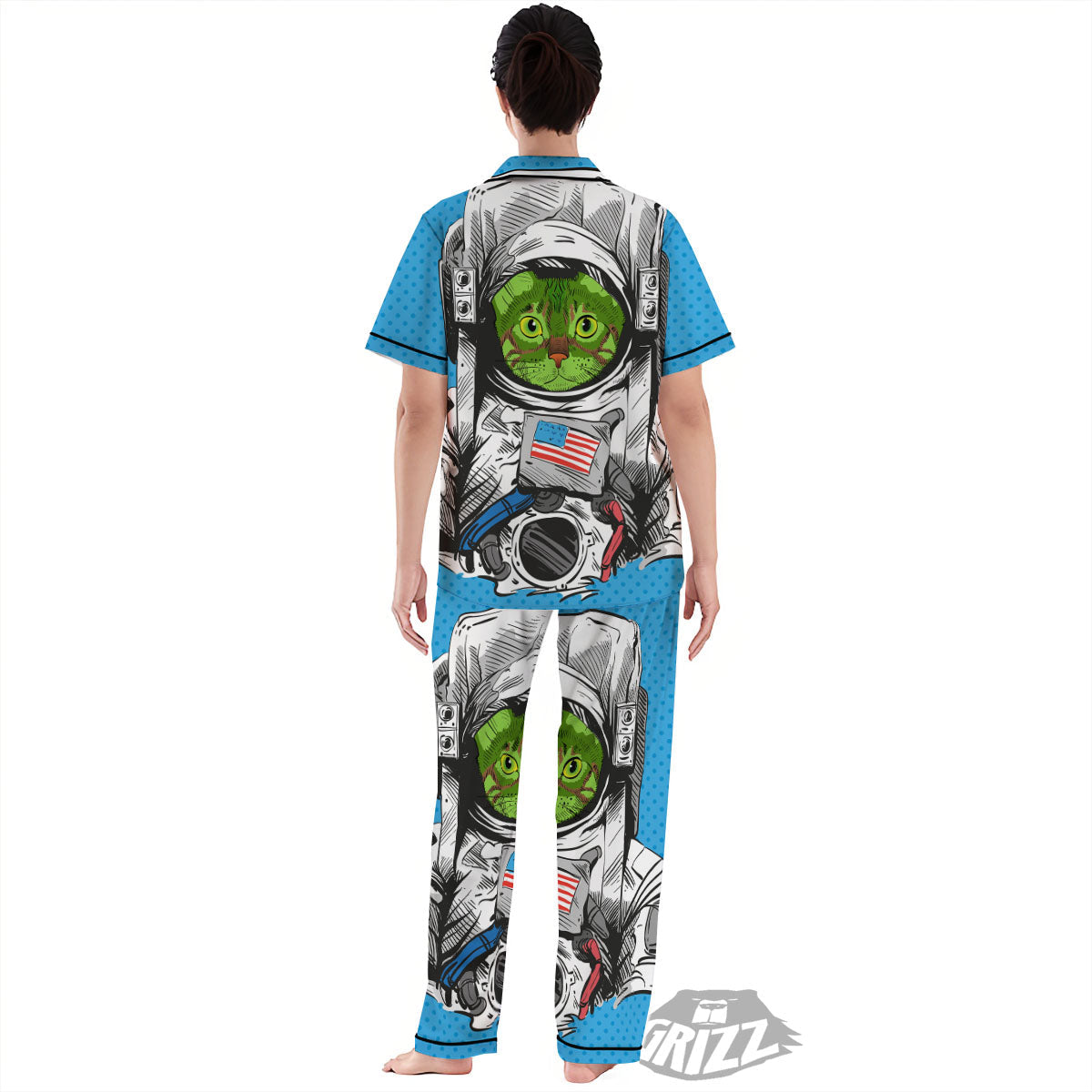Alien Cat Astronaut Print Women's Pajamas Set-grizzshop