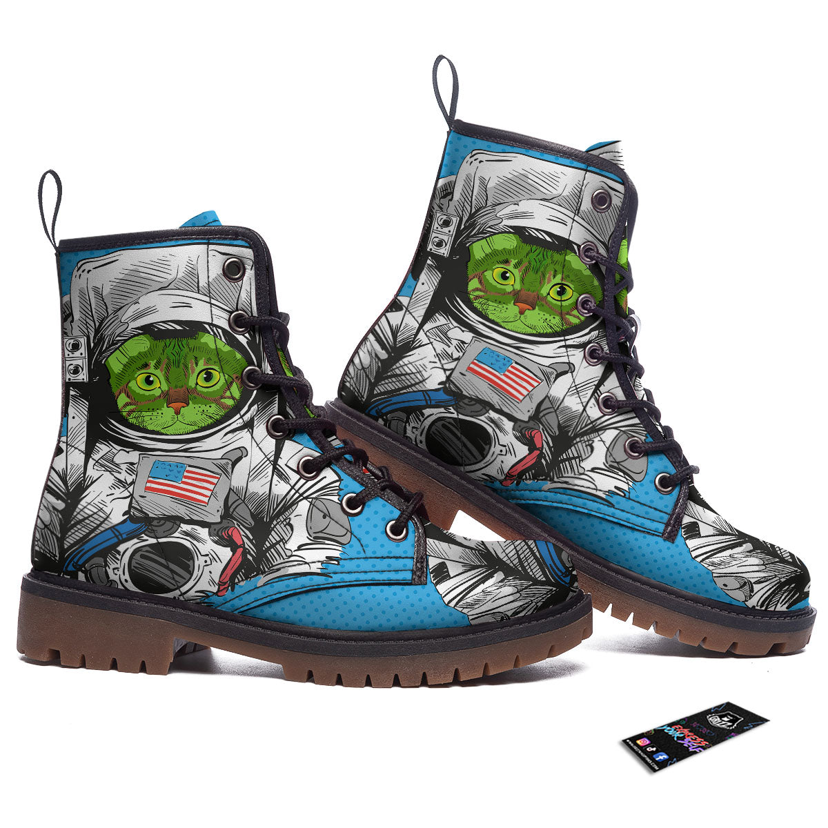 Alien Cat Astronaut Print Work Boots-grizzshop