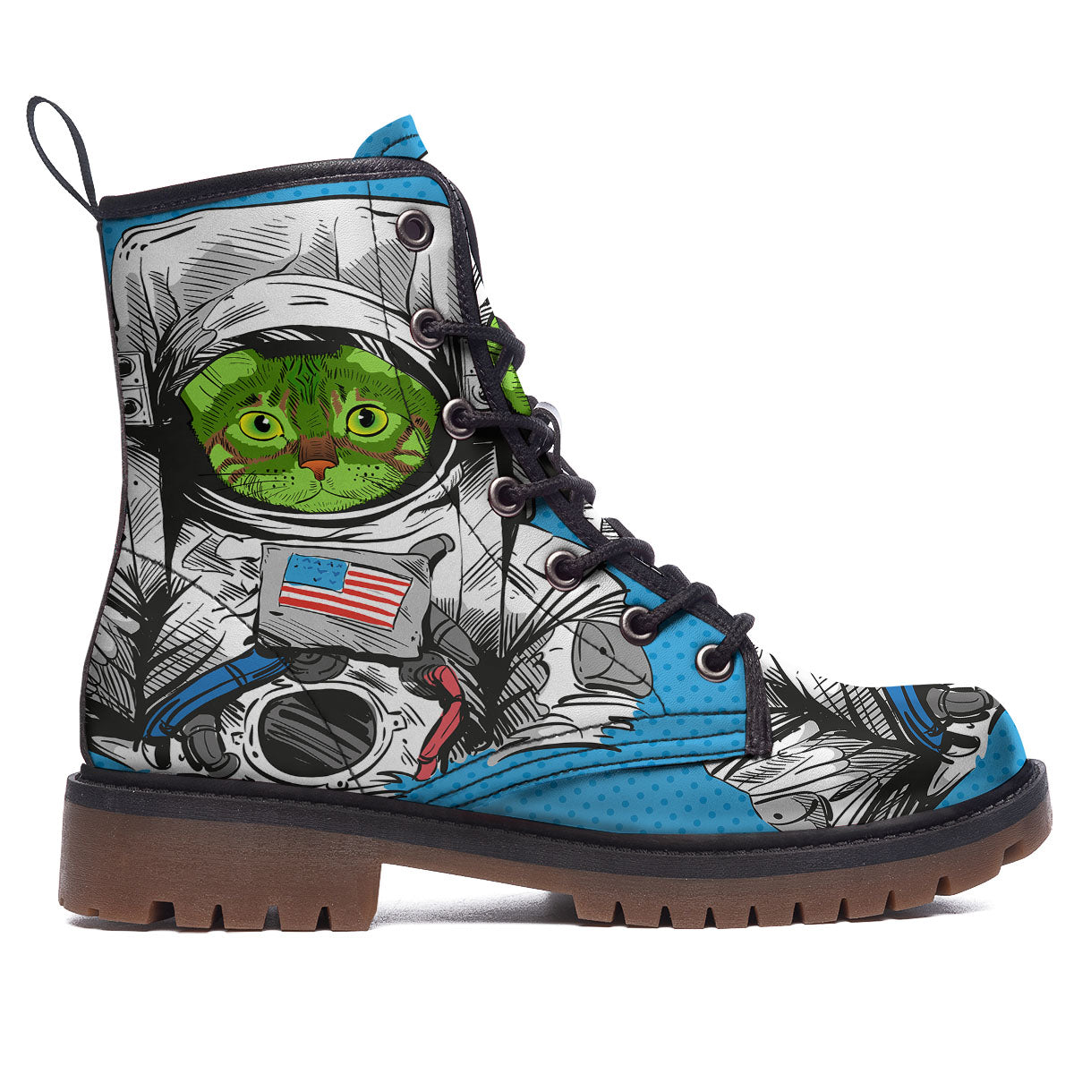 Alien Cat Astronaut Print Work Boots-grizzshop