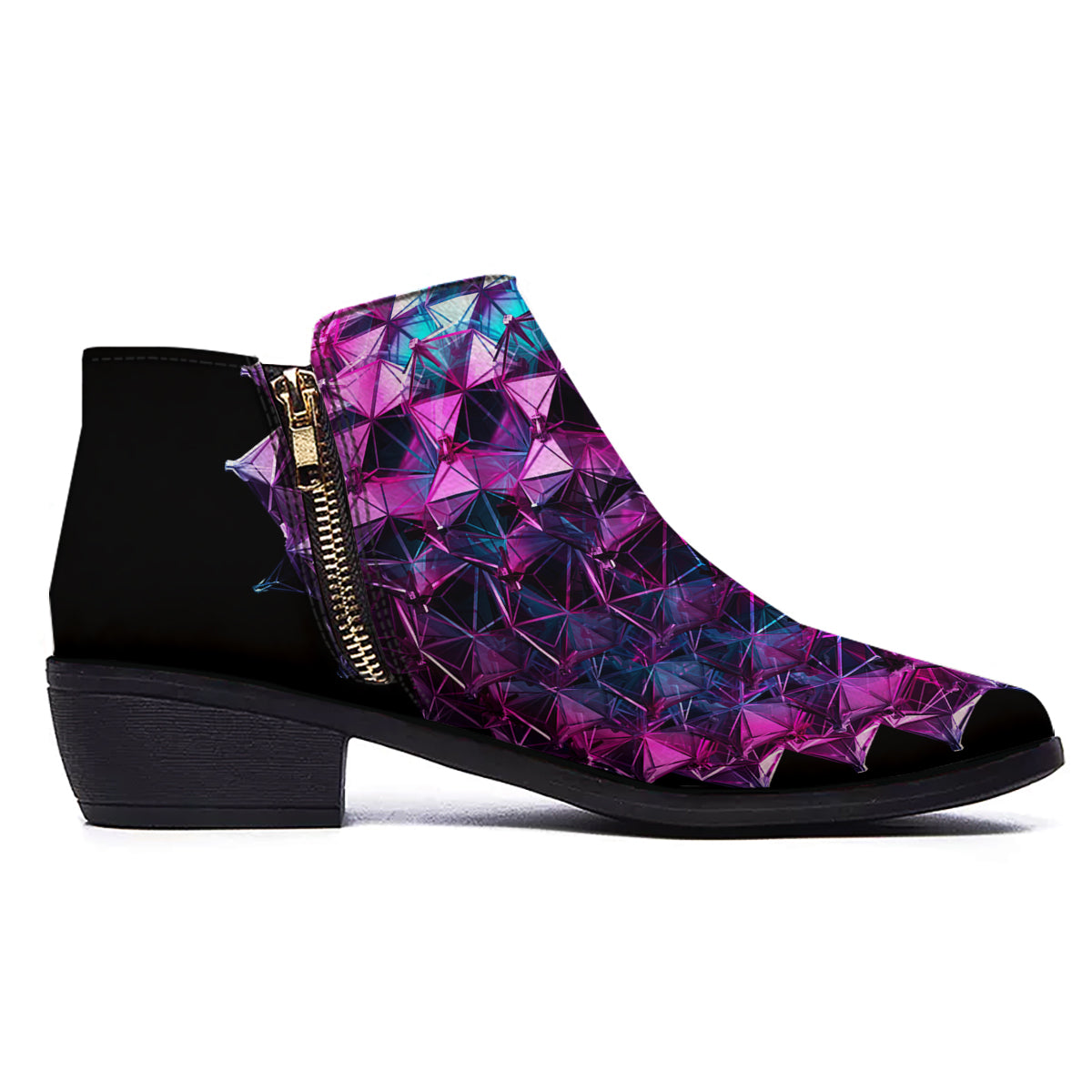Alien Crystal Diamond Flower Print Ankle Boots-grizzshop