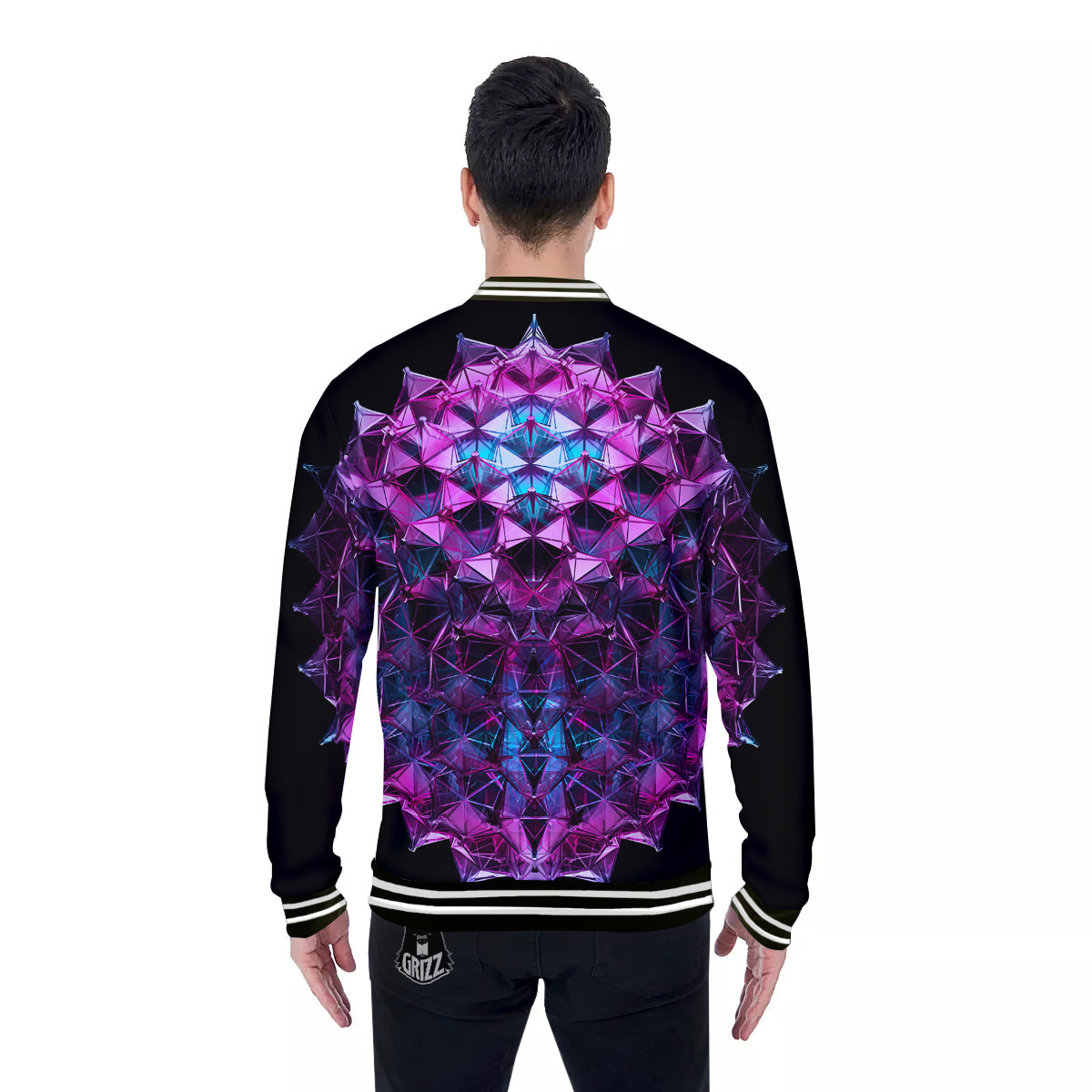 Alien Crystal Diamond Flower Print Baseball Jacket-grizzshop