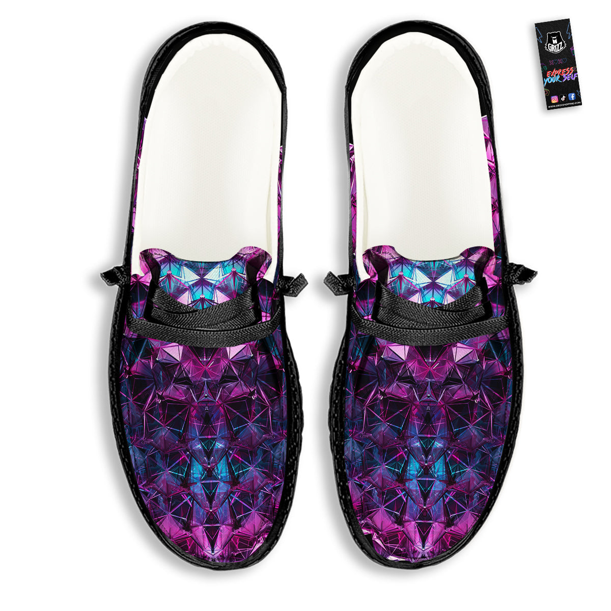 Alien Crystal Diamond Flower Print Black Loafers-grizzshop