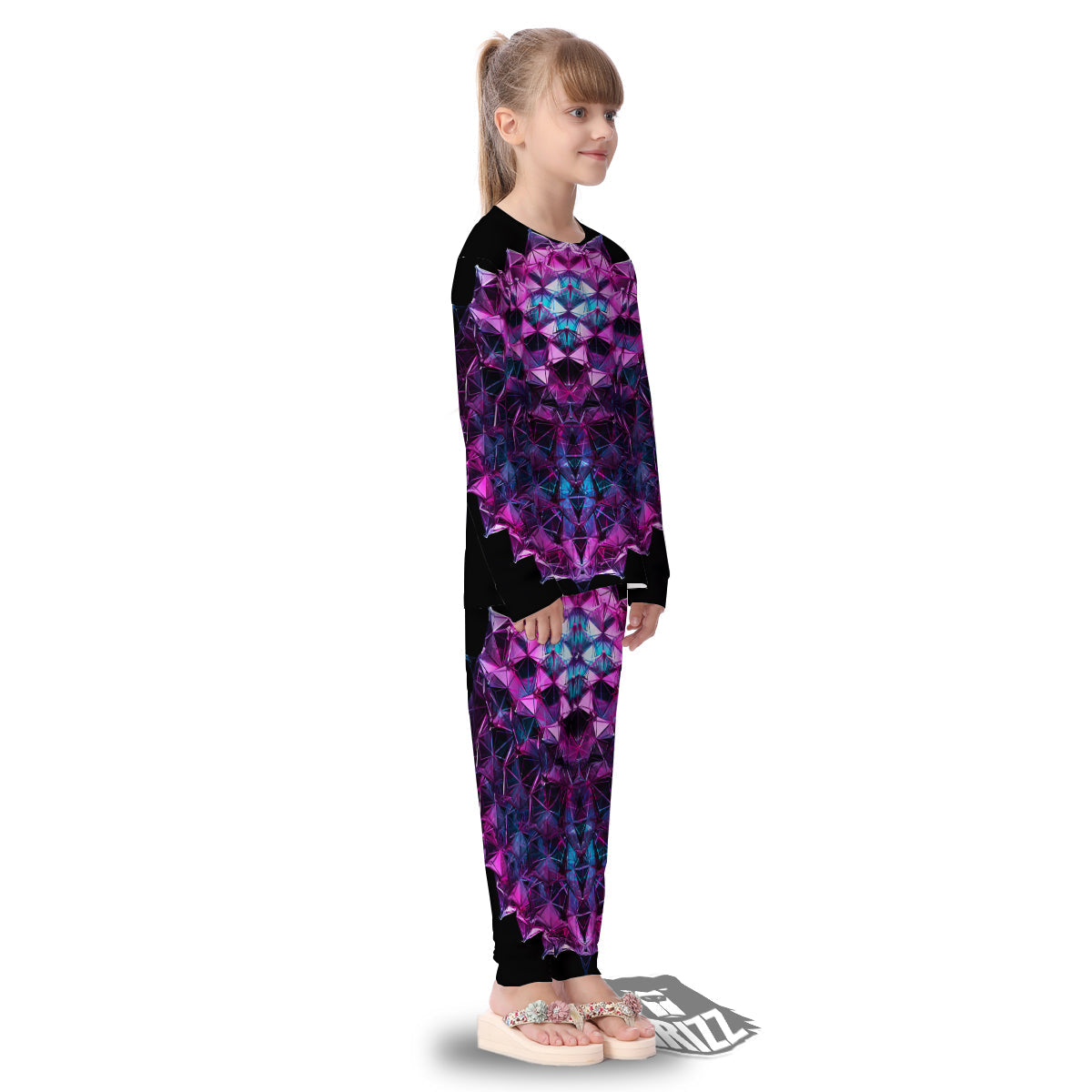 Alien Crystal Diamond Flower Print Kid's Pajamas-grizzshop