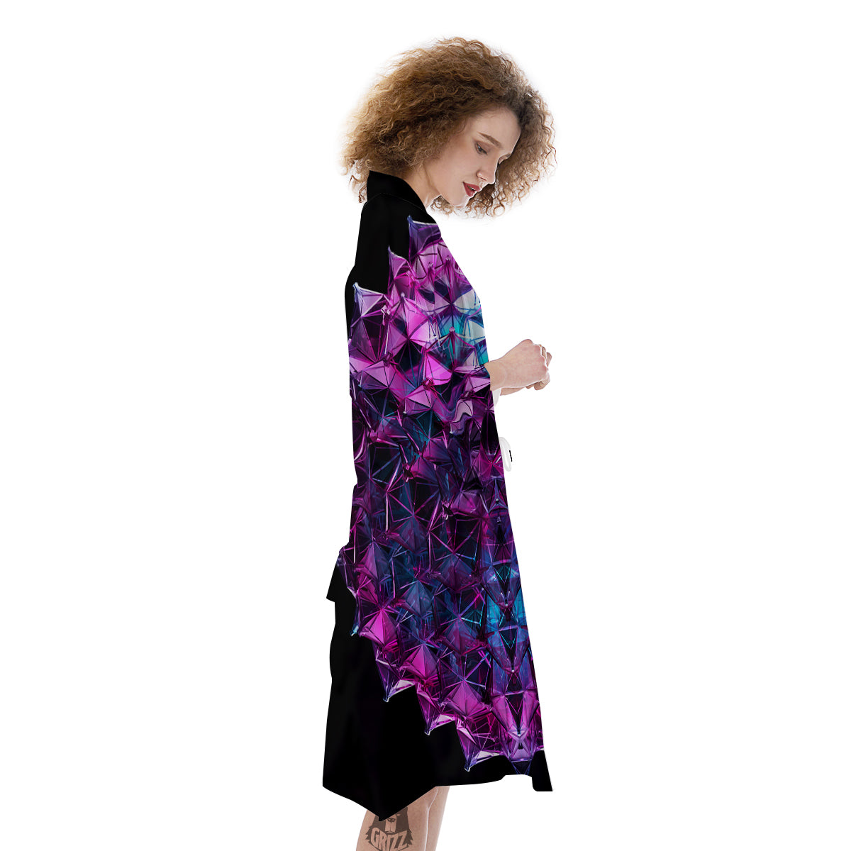 Alien Crystal Diamond Flower Print Kimono-grizzshop