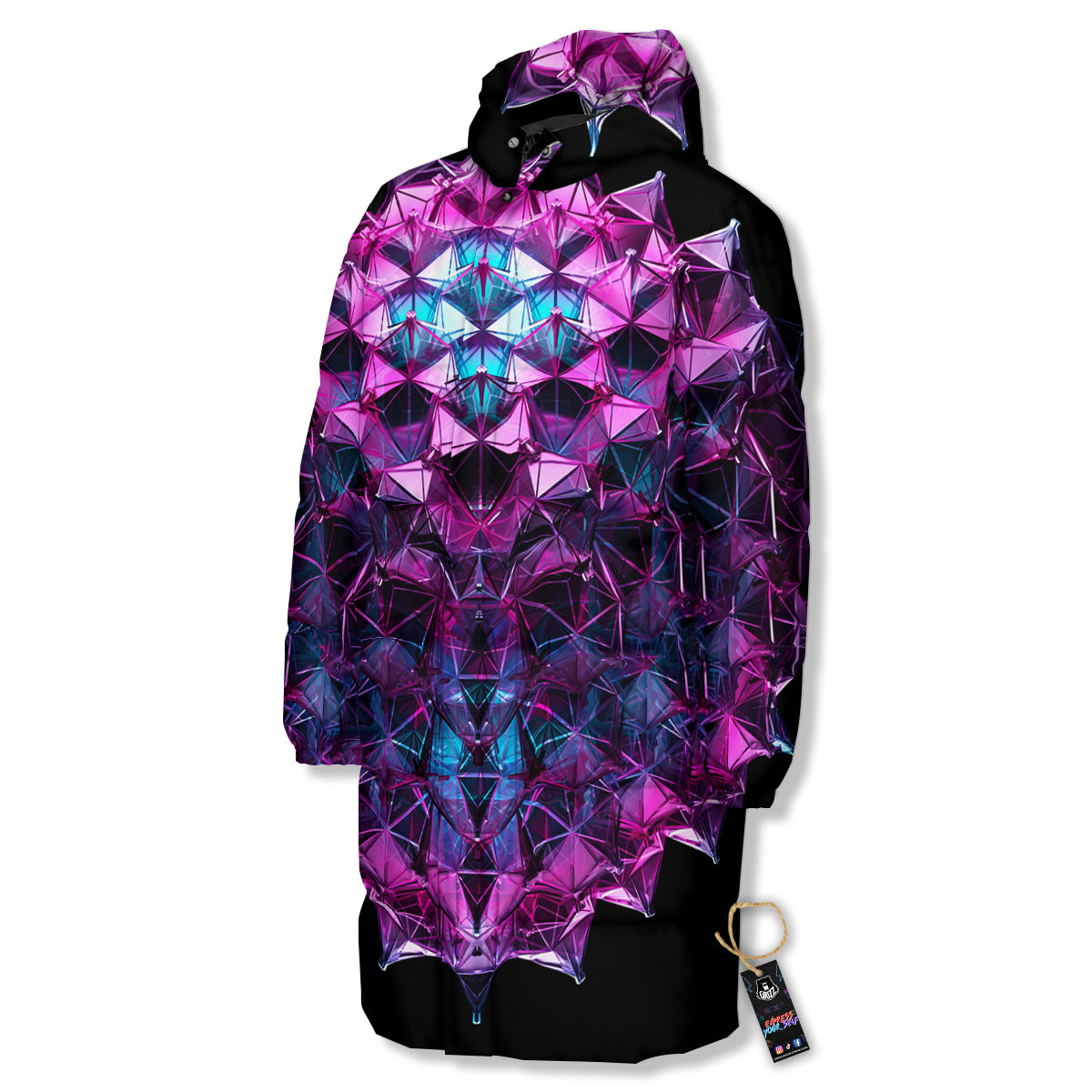 Alien Crystal Diamond Flower Print Long Down Jacket-grizzshop