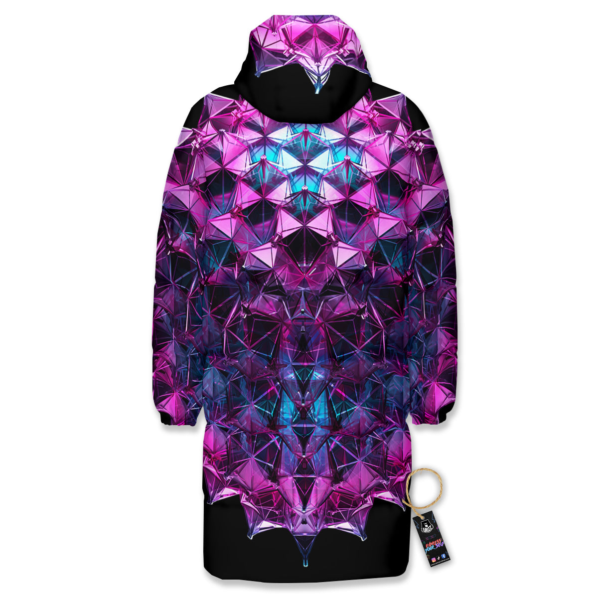 Alien Crystal Diamond Flower Print Long Down Jacket-grizzshop