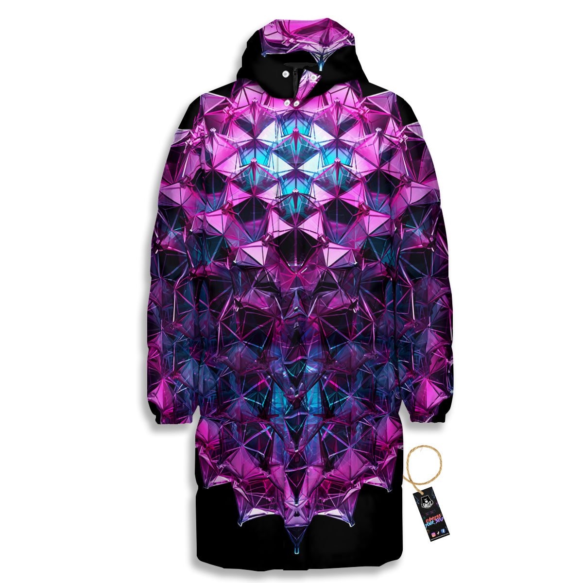 Alien Crystal Diamond Flower Print Long Down Jacket-grizzshop