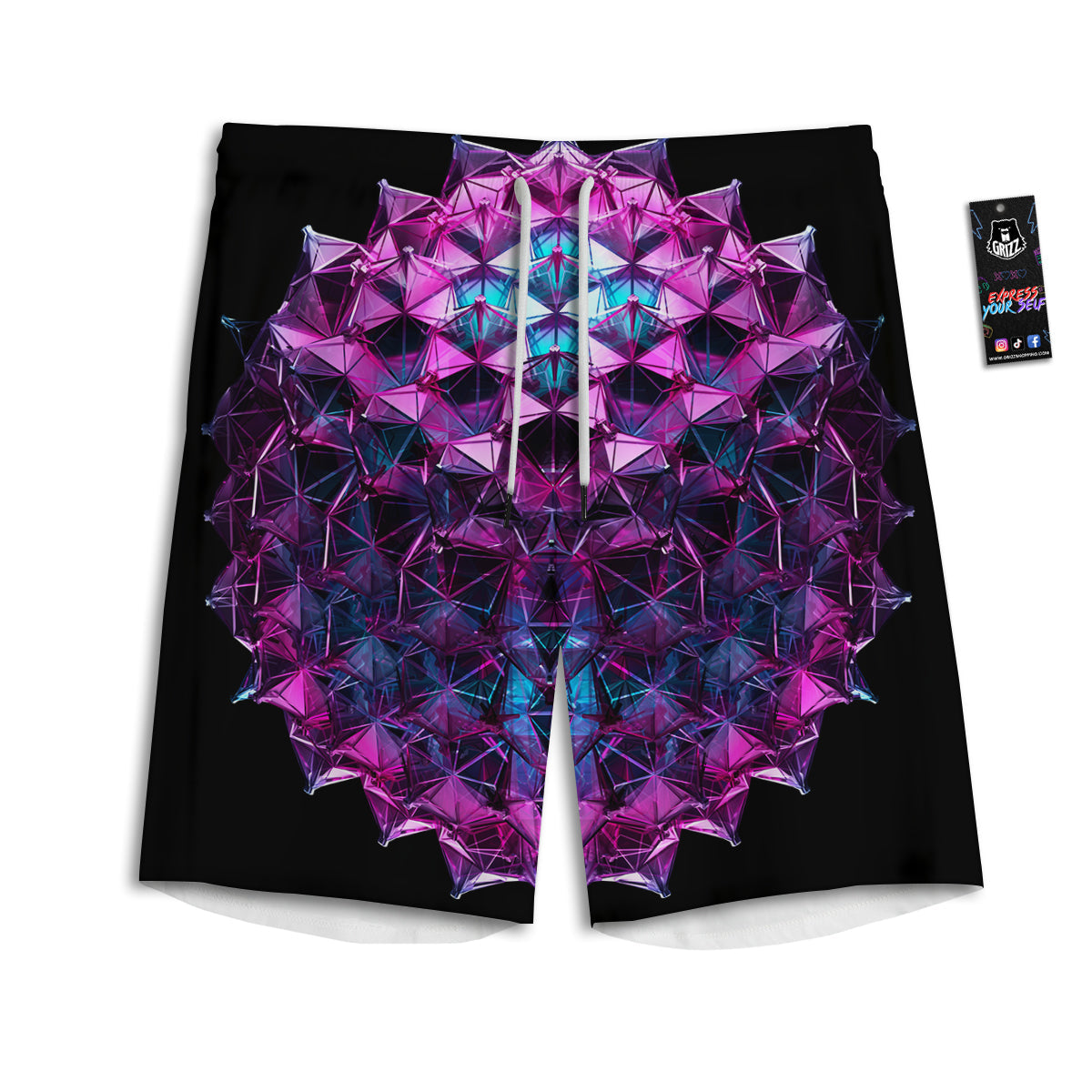 Alien Crystal Diamond Flower Print Men's Athletic Shorts-grizzshop