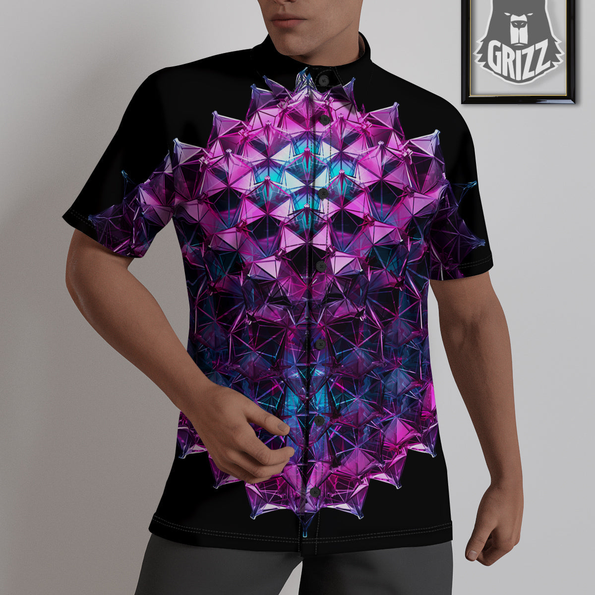 Alien Crystal Diamond Flower Print Untucked Shirts-grizzshop