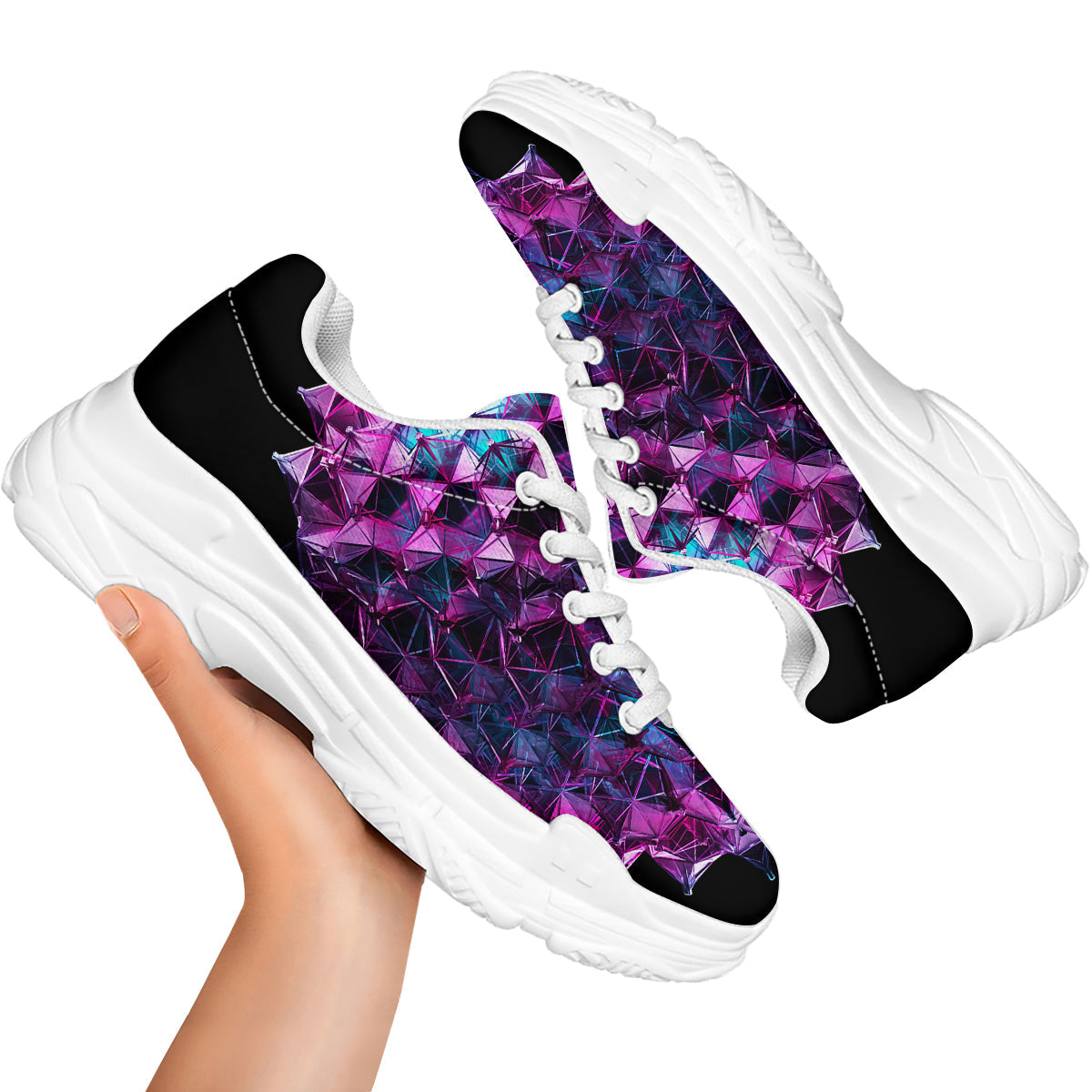 Alien Crystal Diamond Flower Print White Chunky Shoes-grizzshop