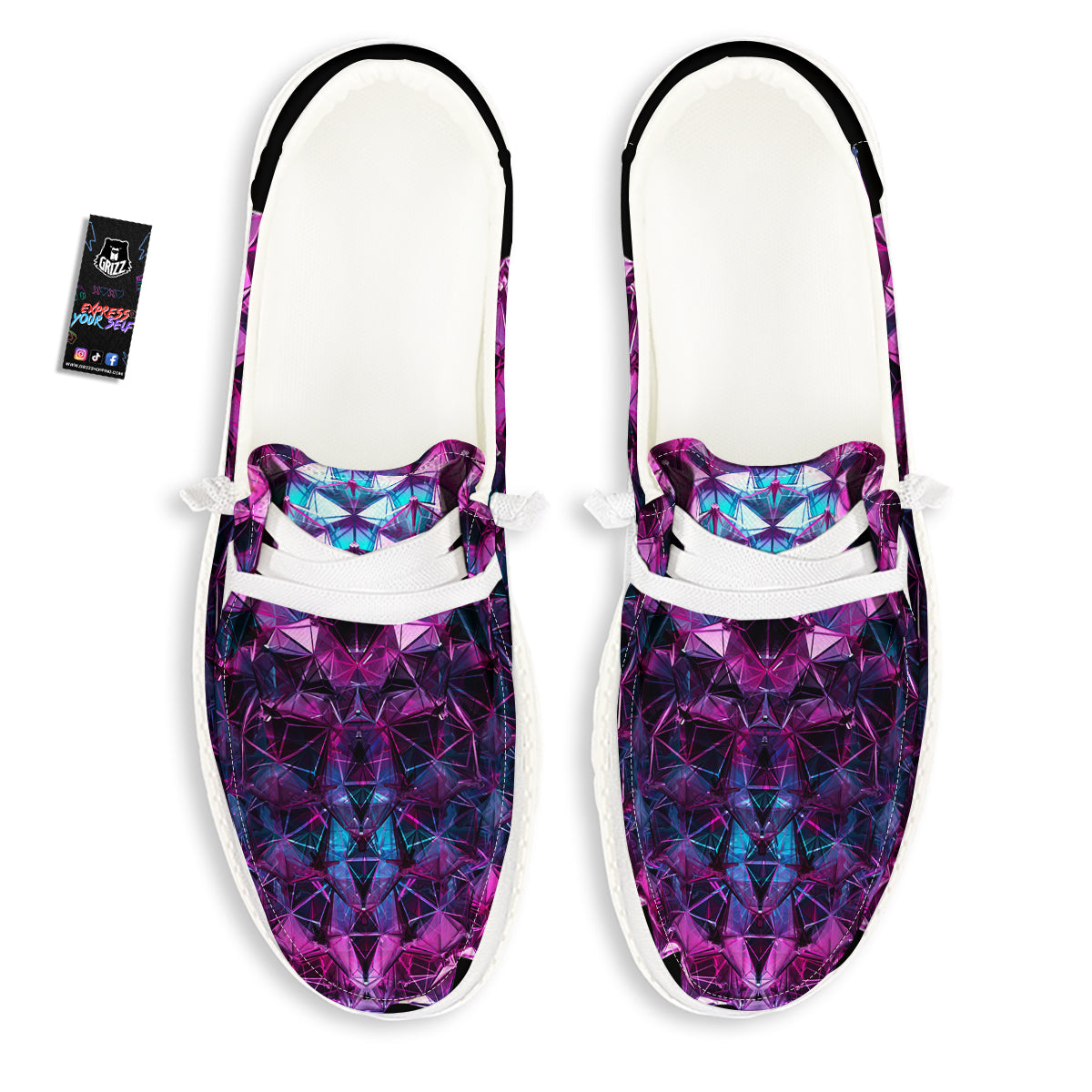 Alien Crystal Diamond Flower Print White Loafers-grizzshop