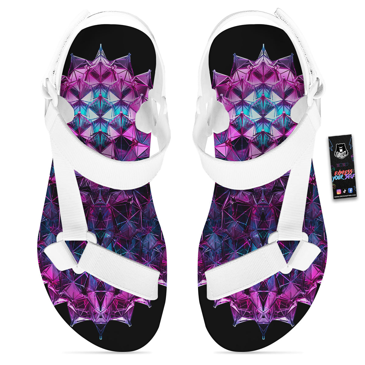 Alien Crystal Diamond Flower Print White Open Toe Sandals-grizzshop